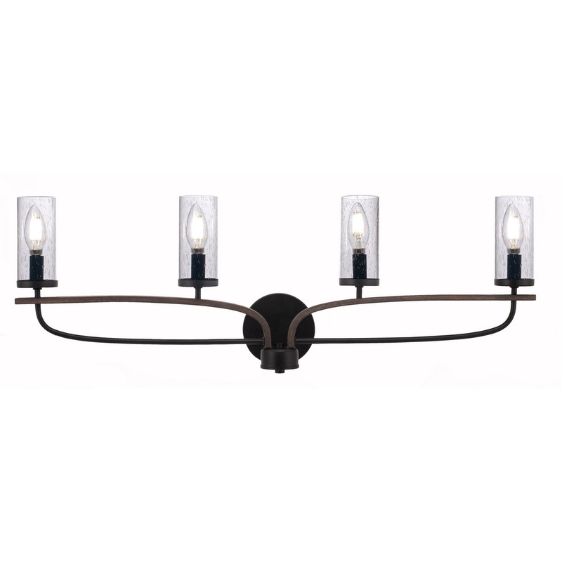 Monterey Four Light Bath Bar in Matte Black & Painted Distressed Wood-look Metal