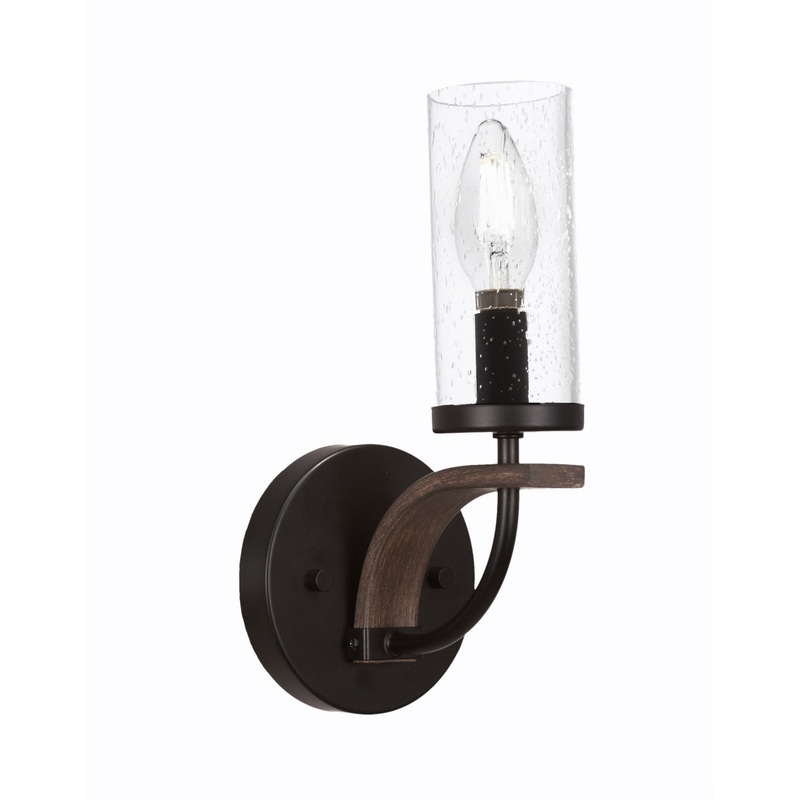 Monterey One Light Wall Sconce in Matte Black & Painted Wood-look Metal