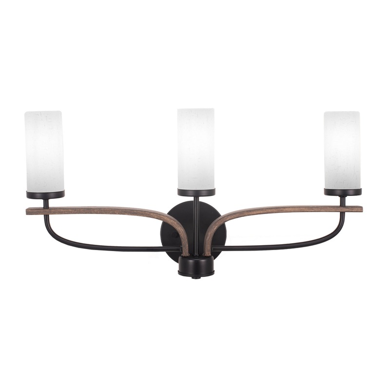 Monterey Three Light Bath Bar in Matte Black & Painted Distressed Wood-look Metal