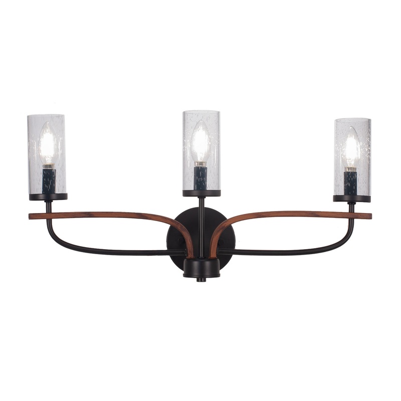 Monterey Three Light Bath Bar in Matte Black & Painted Wood-look Metal