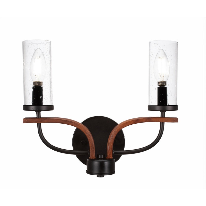 Monterey Two Light Bath Bar in Matte Black & Painted Wood-look Metal