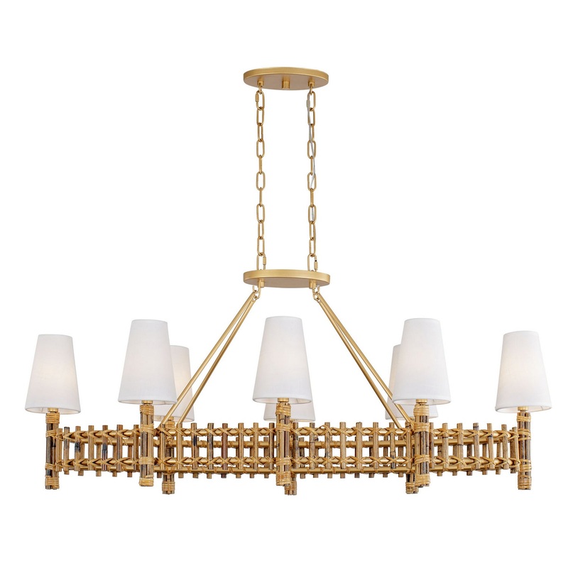 Nevis Eight Light Linear Pendant in French Gold