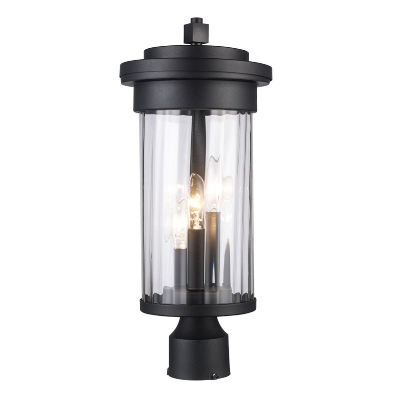 Three Light Post Mount in Black