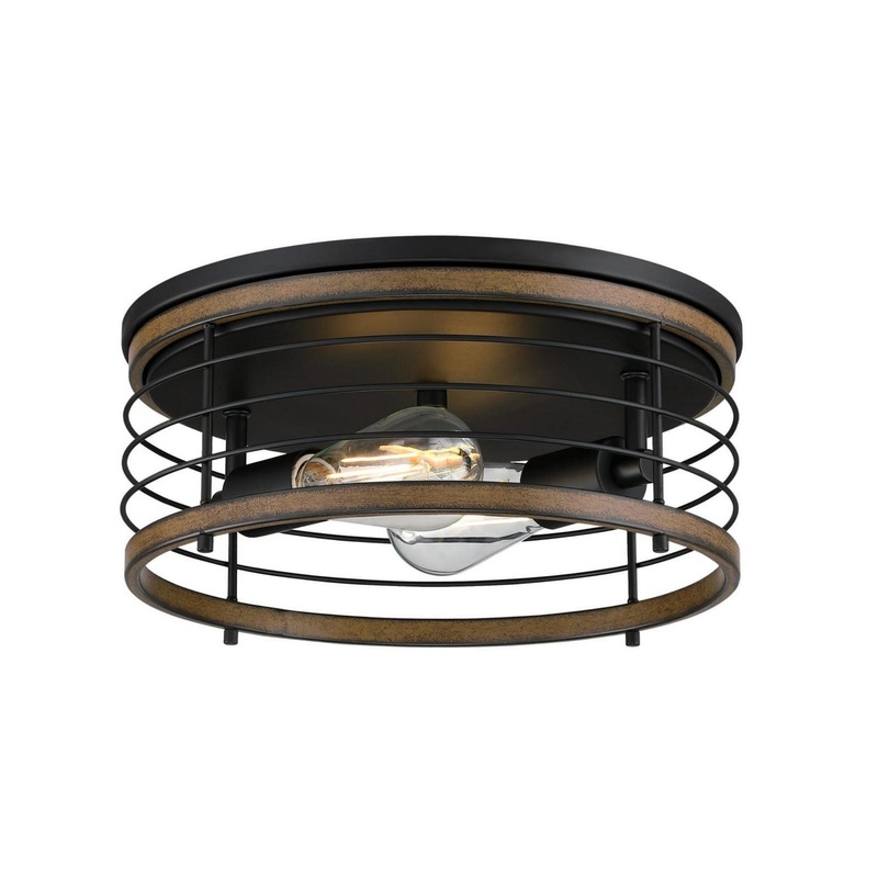Ackton Two Light Flush Mount in Matte Black And Barnwood
