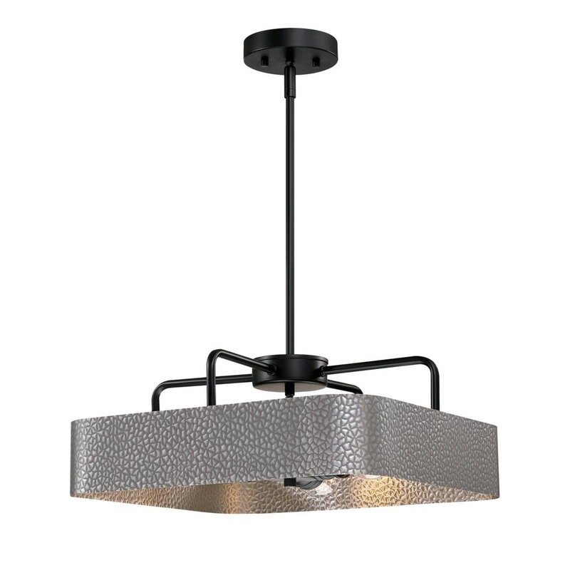 Bexar Three Light Chandelier/Semi-Flush in Matte Black With Dark Pewter Accents