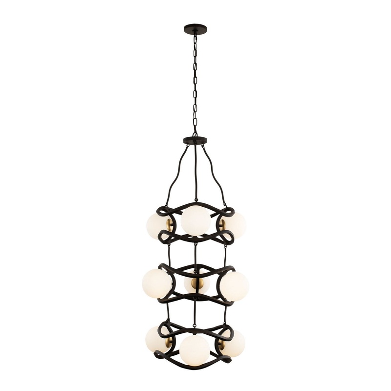 Black Betty Nine Light Foyer Pendant in Carbon/French Gold