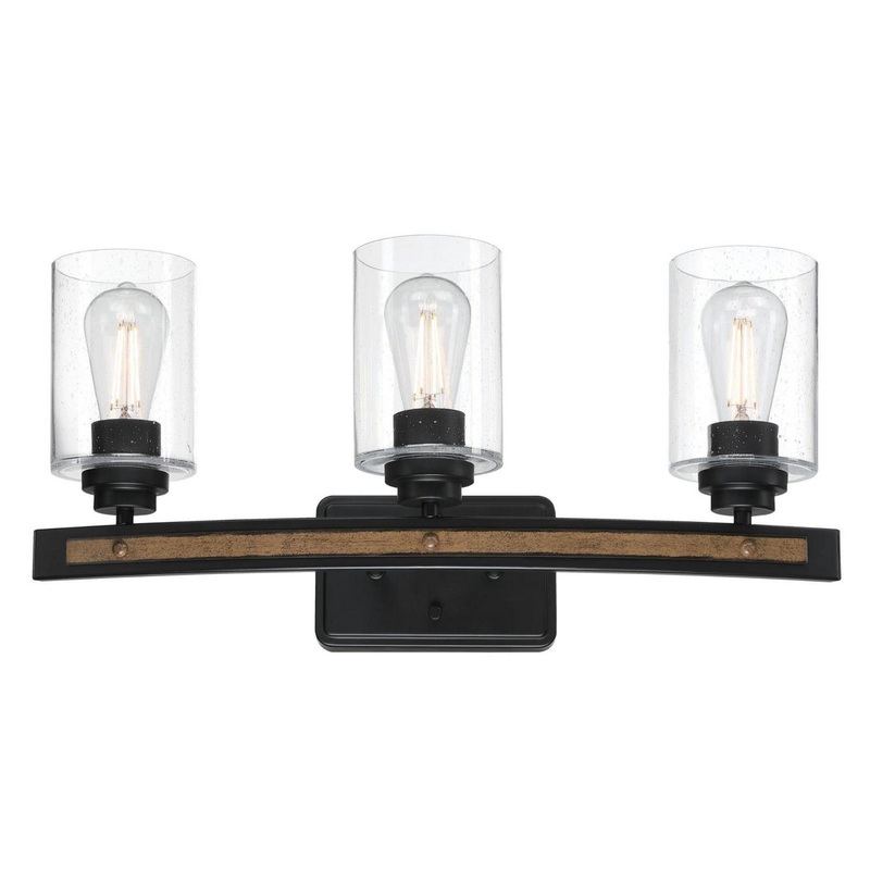 Broomall Three Light Wall Fixture in Matte Black And Barnwood