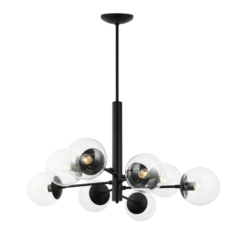 Mid-Century Eight Light Chandelier in Black