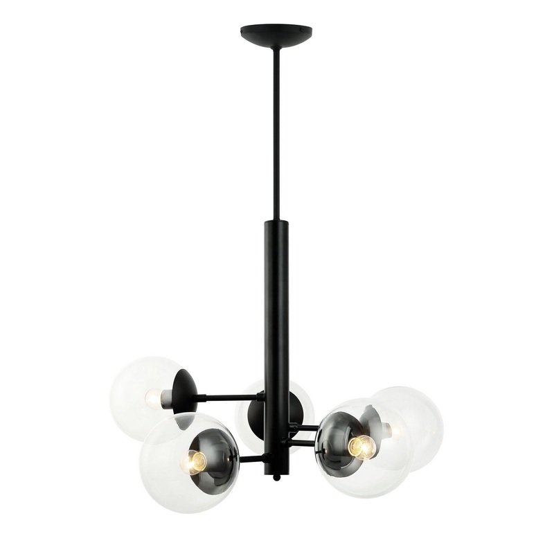 Mid-Century Five Light Chandelier in Black