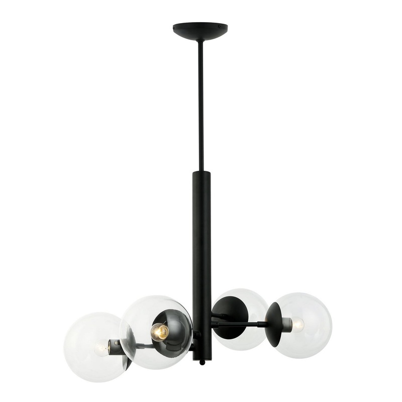 Mid-Century Four Light Chandelier in Black
