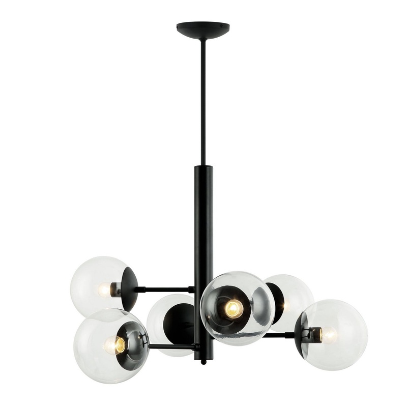 Mid-Century Six Light Chandelier in Black