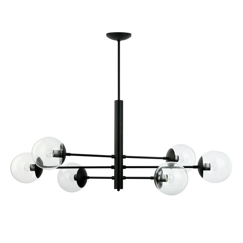 Mid-Century Six Light Linear Pendant in Black
