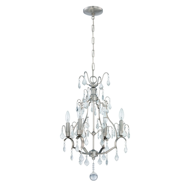 Mini Chandelier Four Light Mini Chandelier in Brushed Polished Nickel