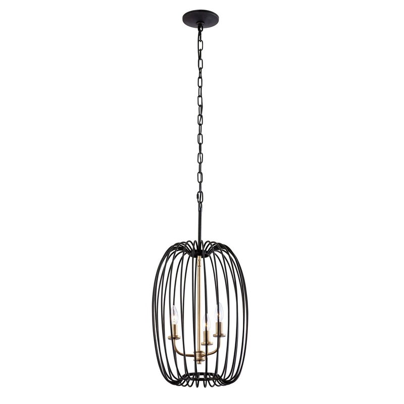 Nico Three Light Foyer Pendant in Carbon/Havana Gold