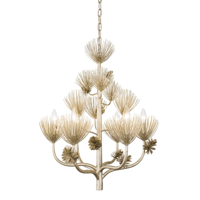 Pinion Six Light Chandelier in Zen Gold