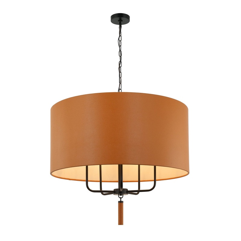 Secret Agent Five Light Pendant in Black/Camel Leather