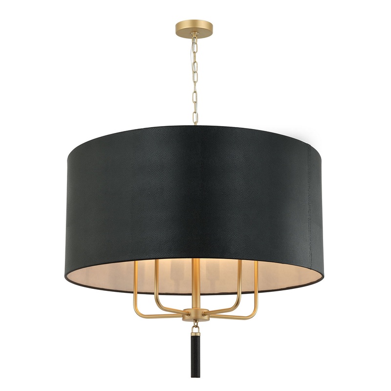 Secret Agent Five Light Pendant in Painted Gold/Black Leather