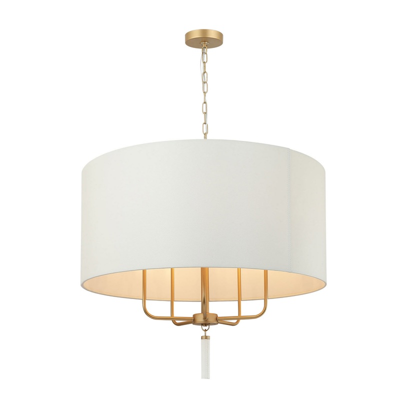 Secret Agent Five Light Pendant in Painted Gold/White Leather