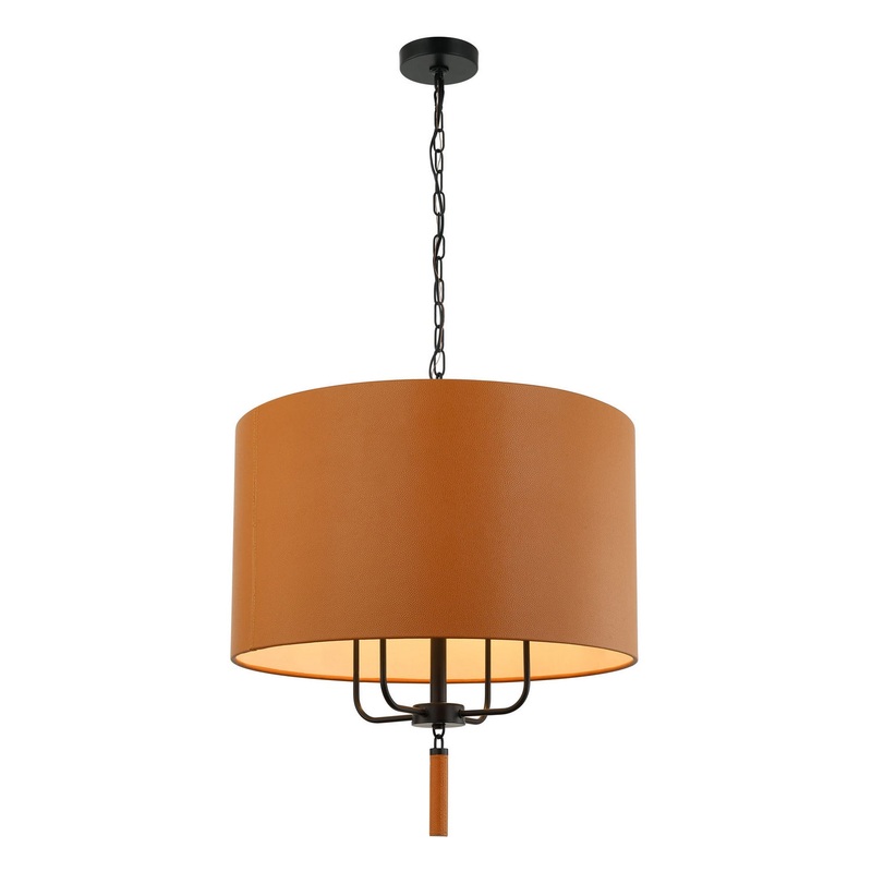 Secret Agent Four Light Pendant in Black/Camel Leather