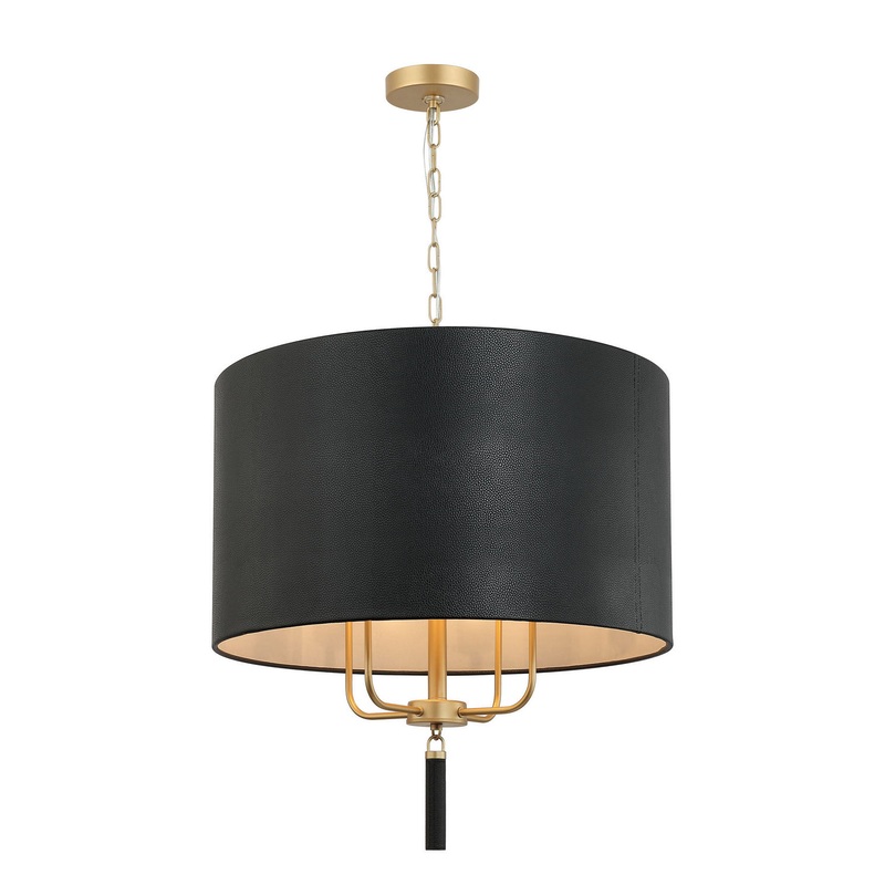 Secret Agent Four Light Pendant in Painted Gold/Black Leather