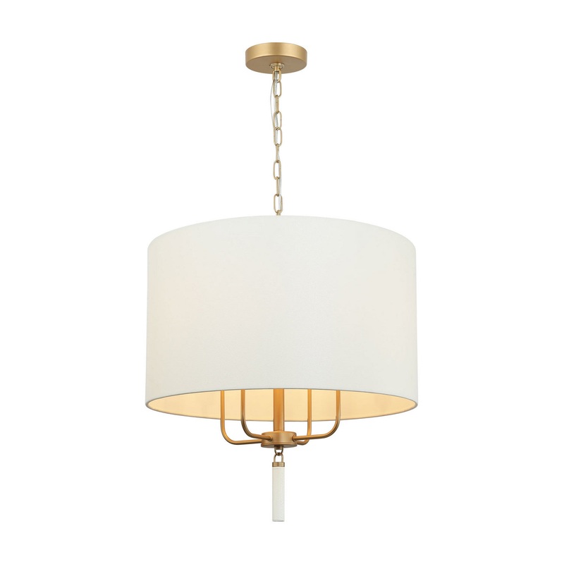 Secret Agent Four Light Pendant in Painted Gold/White Leather