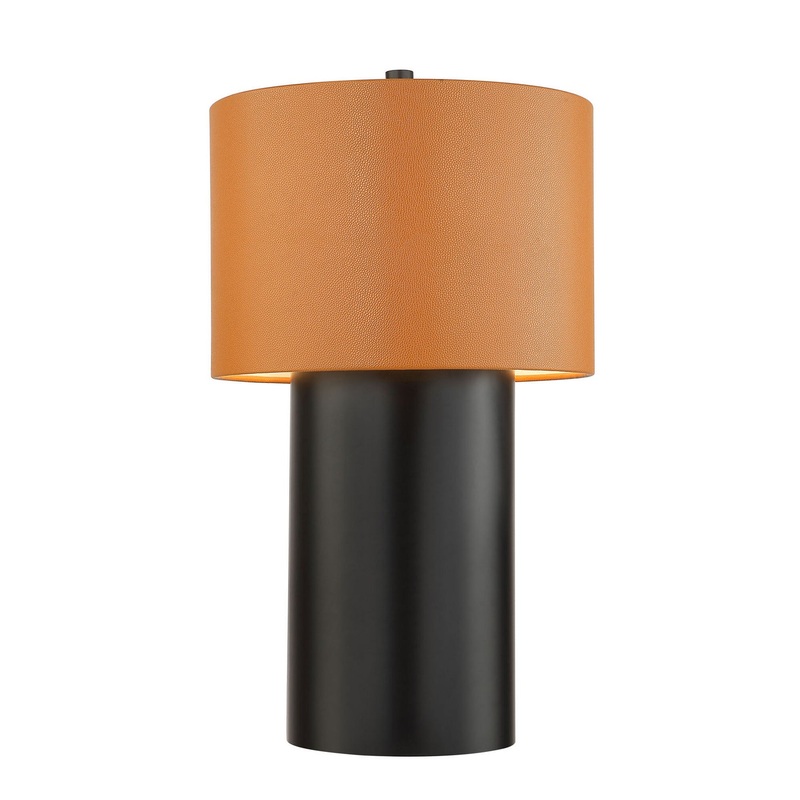 Secret Agent One Light Table Lamp in Black/Camel Leather