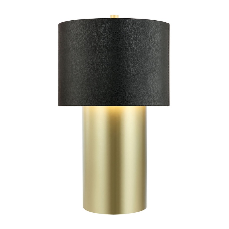Secret Agent One Light Table Lamp in Painted Gold/Black Leather
