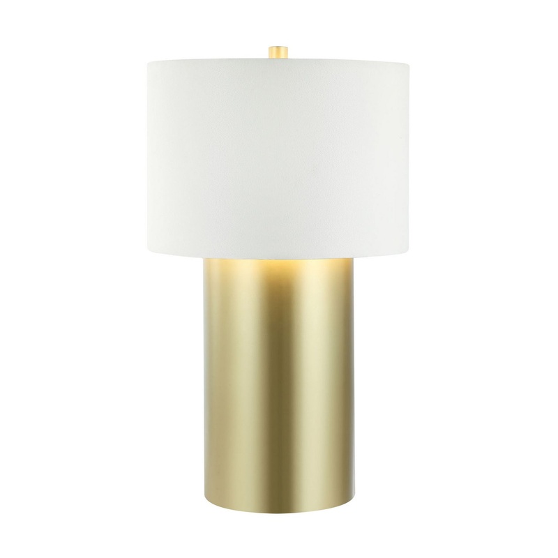 Secret Agent One Light Table Lamp in Painted Gold/White Leather