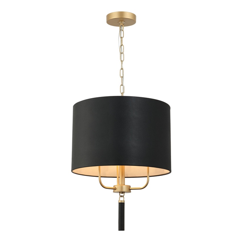 Secret Agent Three Light Pendant in Painted Gold/Black Leather