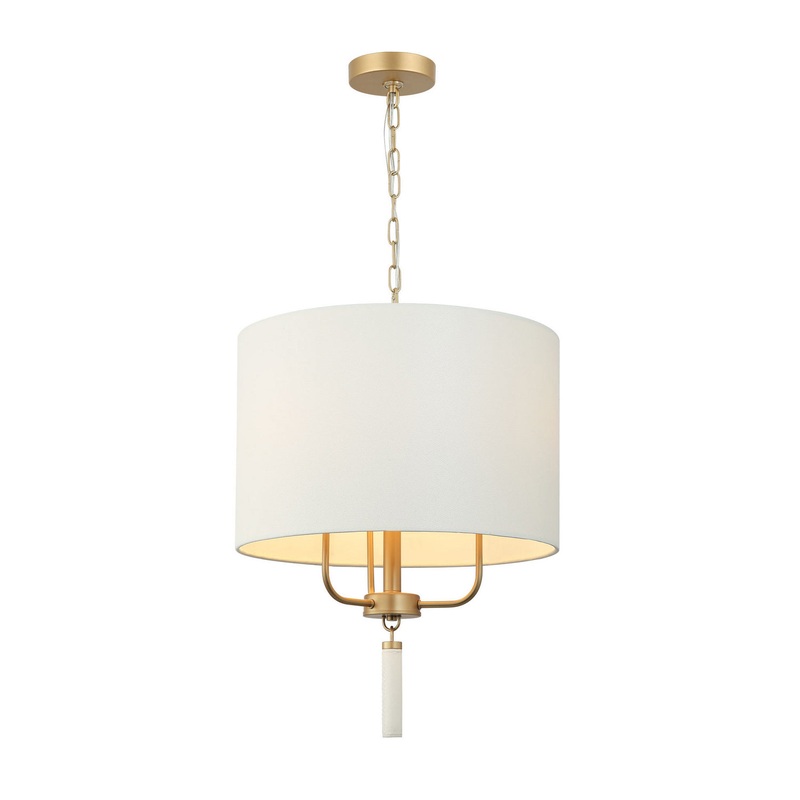 Secret Agent Three Light Pendant in Painted Gold/White Leather