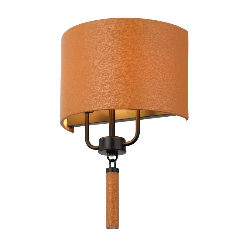 Secret Agent Two Light Wall Sconce in Black/Camel Leather