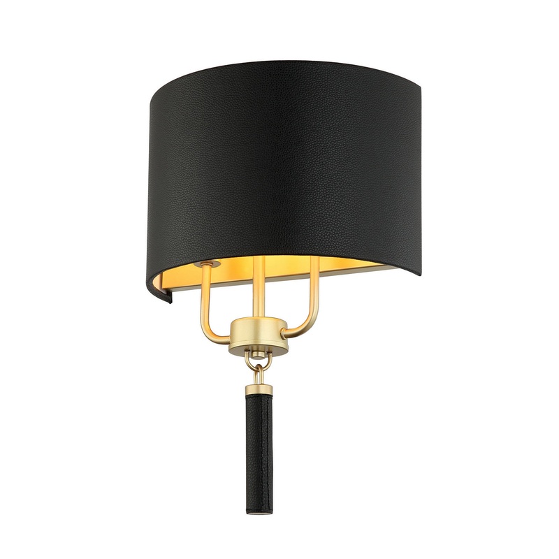 Secret Agent Two Light Wall Sconce in Painted Gold/Black Leather