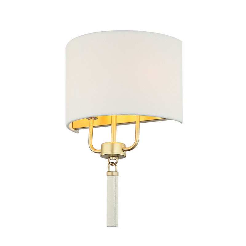 Secret Agent Two Light Wall Sconce in Painted Gold/White Leather