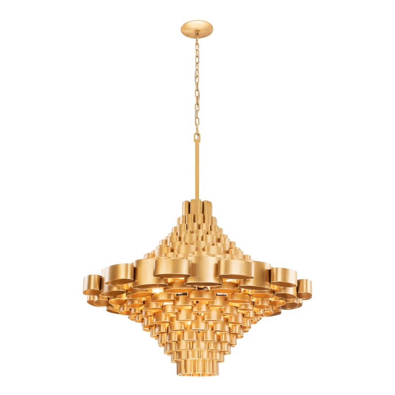 Totally Tubular 17 Light Foyer Pendant in Antique Gold/Carbon Black