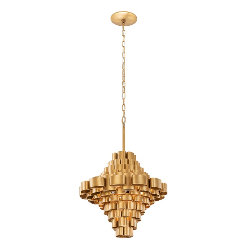 Totally Tubular Five Light Foyer Pendant in Antique Gold/Carbon Black