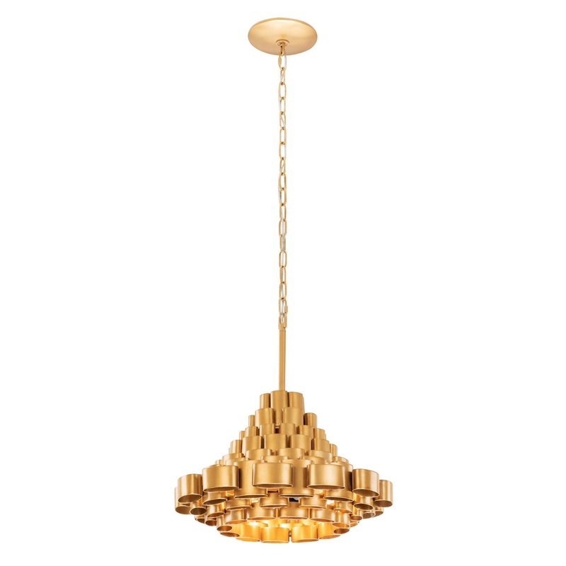 Totally Tubular Four Light Pendant in Antique Gold/Carbon Black