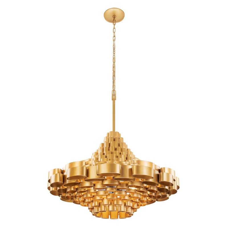 Totally Tubular Ten Light Pendant in Antique Gold/Carbon Black