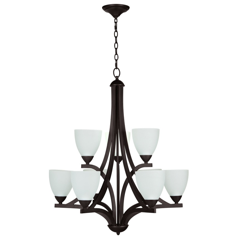 Almeda Nine Light Chandelier in Oiled Bronze w/White Frost