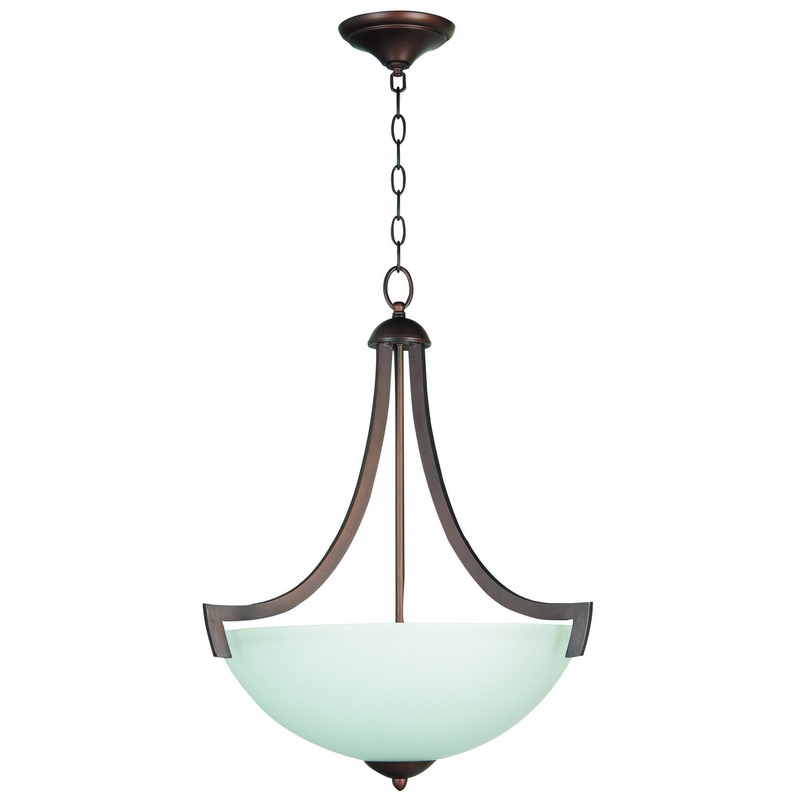 Almeda Three Light Inverted Pendant in Oiled Bronze w/White Frost