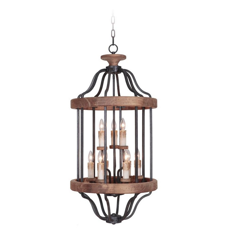 Ashwood Nine Light Foyer Chandelier in Textured Black/Whiskey Barrel