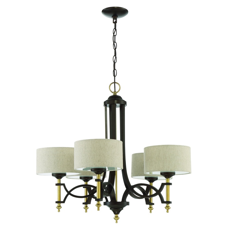 Colonial Five Light Chandelier in Antique Gold/Bronze