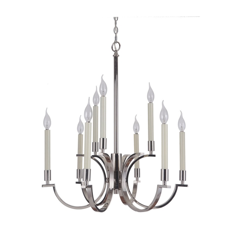 Crescent Nine Light Chandelier in Polished Nickel
