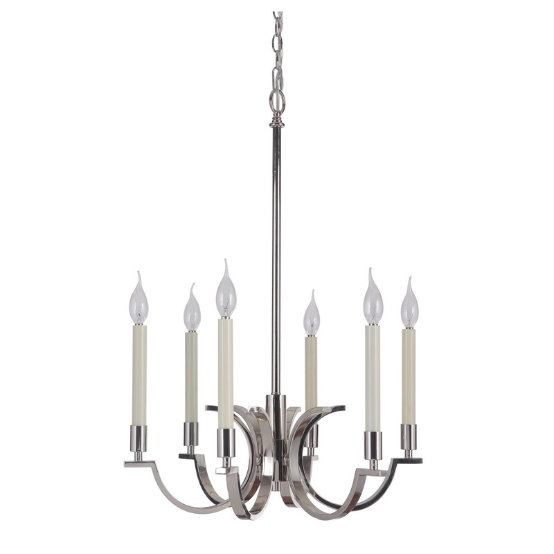 Crescent Six Light Chandelier in Polished Nickel
