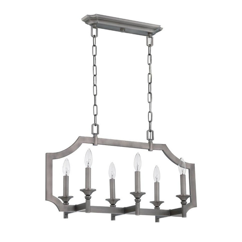 Lisbon Six Light Linear Chandelier in Antique Nickel