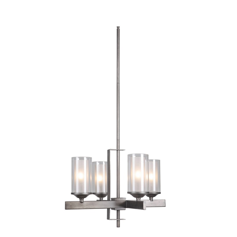 Mod Four Light Chandelier in Natural Iron/Vintage Iron