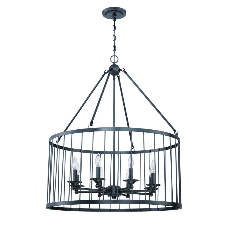 Villa 8 Light Cage Pendant in Black Iron