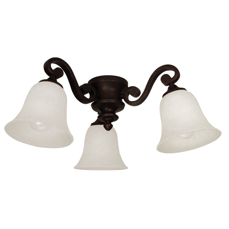 3 Light Fitter and Glass LED Fan Light Kit in Oiled Bronze