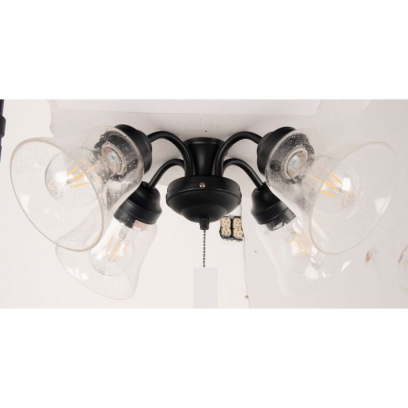 4 Light Fitter and Glass LED Fan Light Kit in Flat Black