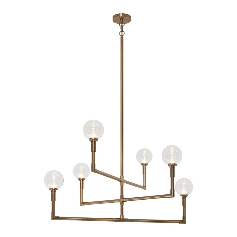 Candlestix Six Light Chandelier in Aged Gold Brass