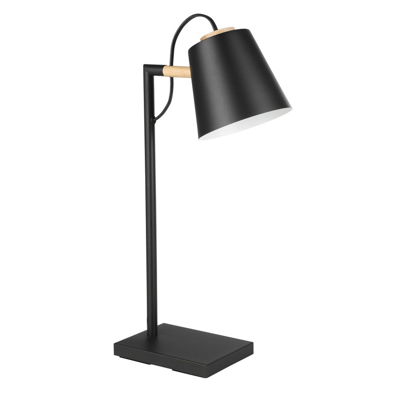 Lacey LED Table Lamp in Structured Black, Natural Wood